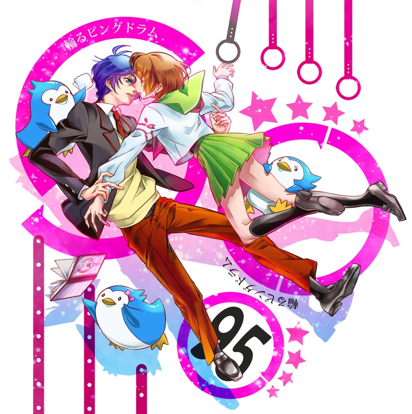 takakura shouma, oginome ringo, penguin 3-gou, penguin 2-gou, and penguin 1-gou (mawaru penguindrum) drawn by ashibe