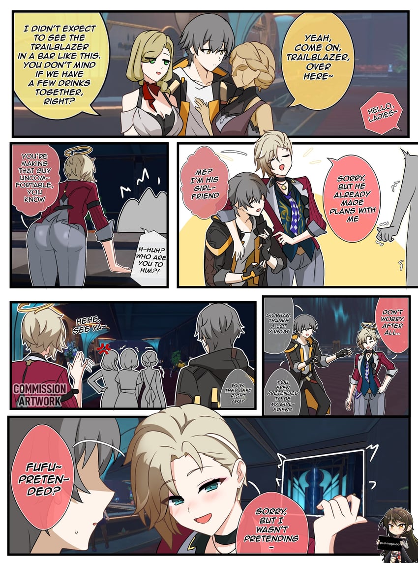 trailblazer, caelus, and siobhan (honkai and 1 more) drawn by kulojawa