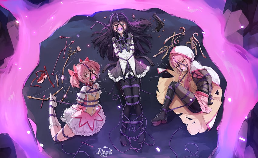 akemi homura, kaname madoka, and tamaki iroha (mahou shoujo madoka magica and 1 more) drawn by liclac