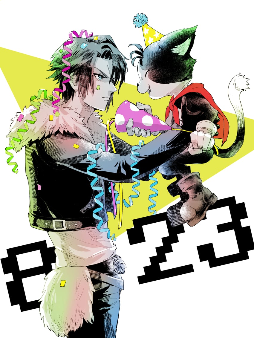 squall leonhart and cait sith (final fantasy and 4 more) drawn by niwawaka