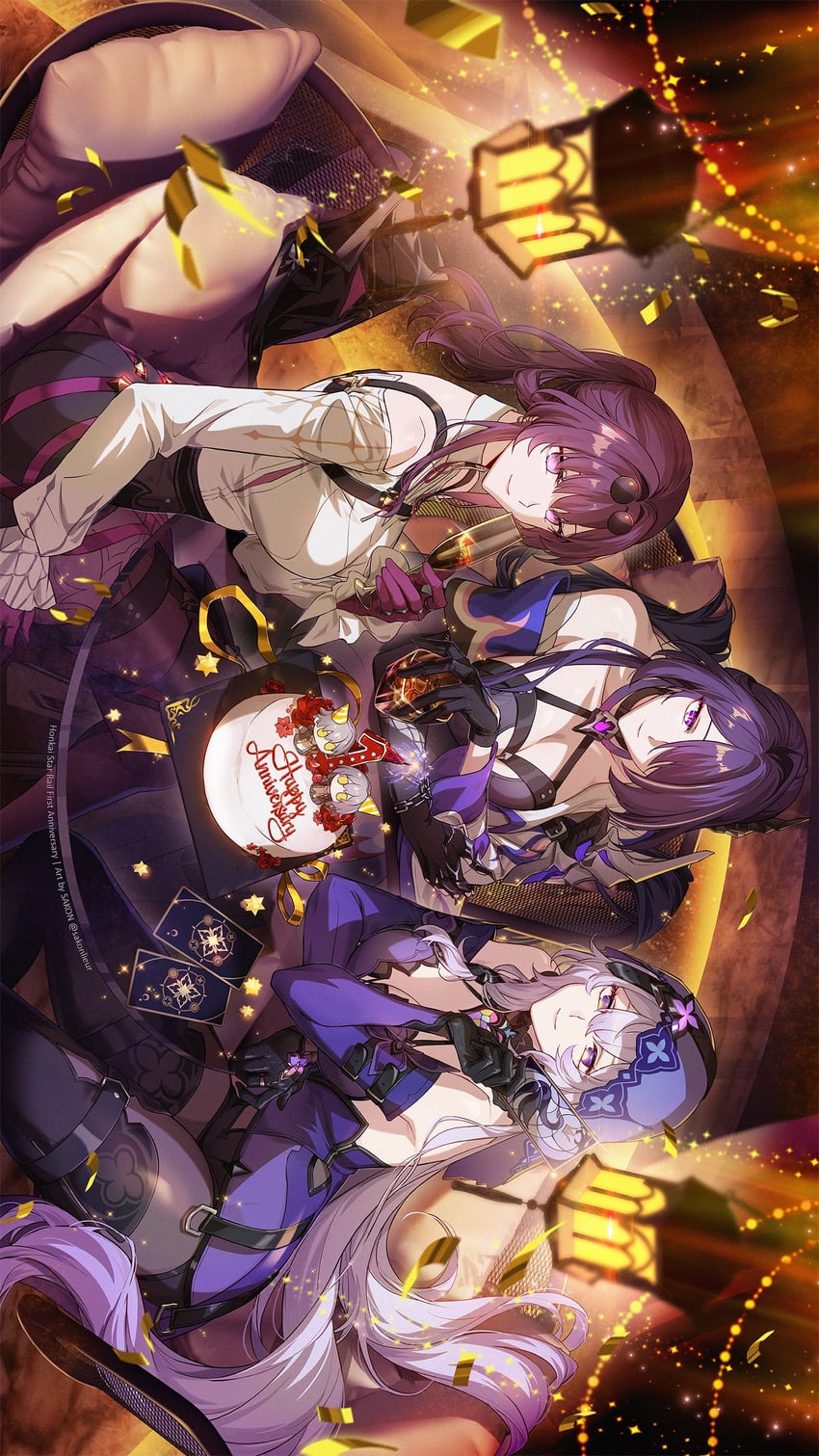 trailblazer, stelle, kafka, acheron, caelus, and 1 more (honkai and 1 more) drawn by sakon04