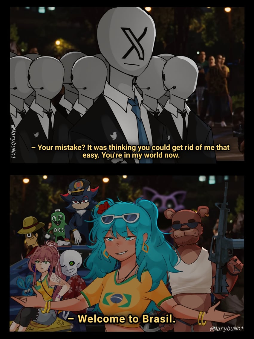 hatsune miku, monkey d. luffy, shadow the hedgehog, monika, sans, and 5 more (vocaloid and 10 more) drawn by mmiklshaek