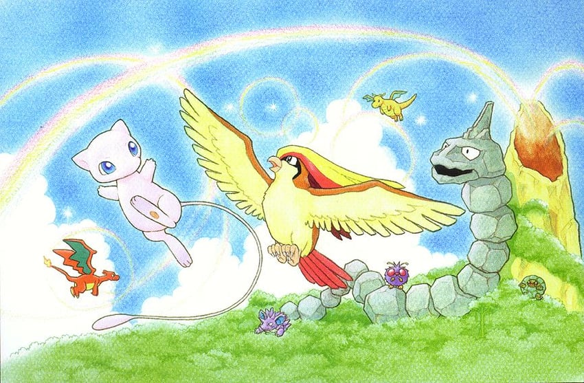 charizard, mew, dragonite, pidgeot, nidoking, and 3 more (pokemon and 1 more) drawn by fukuyama_keiko