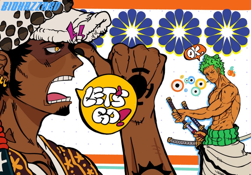 roronoa zoro and trafalgar law (one piece) drawn by biohazzard