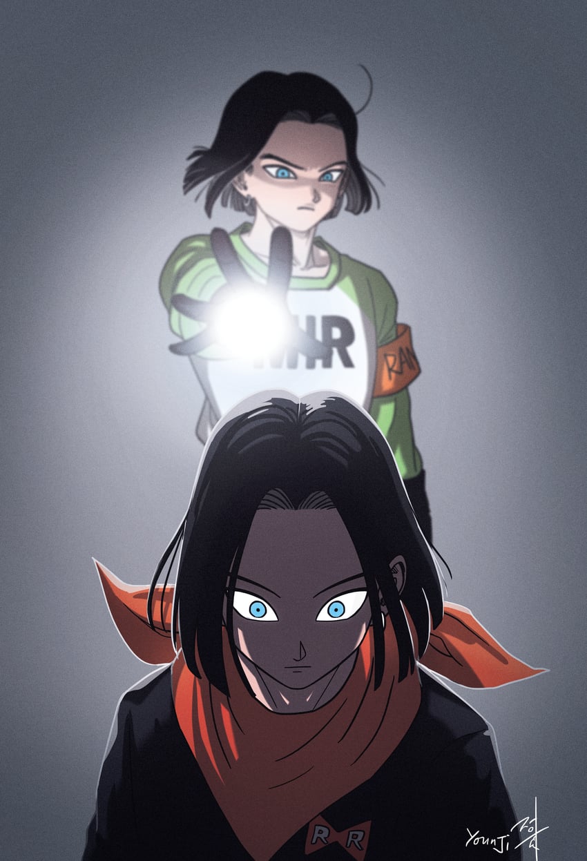 android 17 (dragon ball and 2 more) drawn by creamdonut
