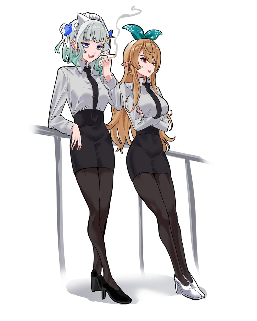 pomu rainpuff and mint fantome (nijisanji and 2 more) drawn by daaku_(koizumi_arata)