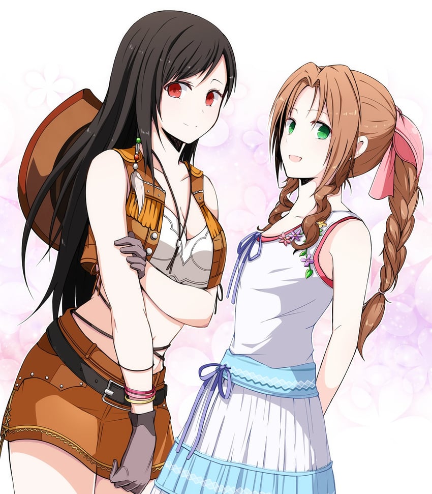 tifa lockhart and aerith gainsborough (final fantasy and 2 more) drawn by nanao_(zonzonsh)