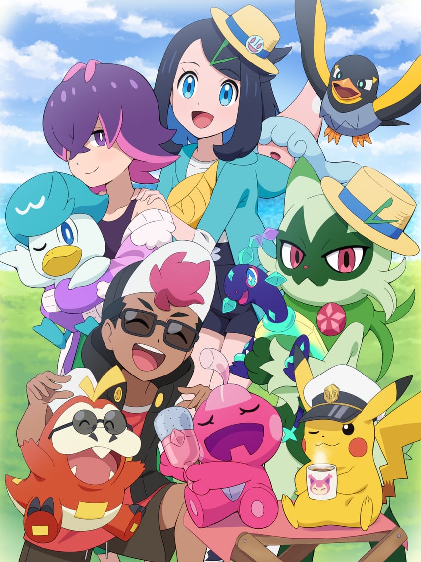pikachu, liko, fuecoco, quaxly, dot, and 7 more (pokemon and 1 more) drawn by pokemoa