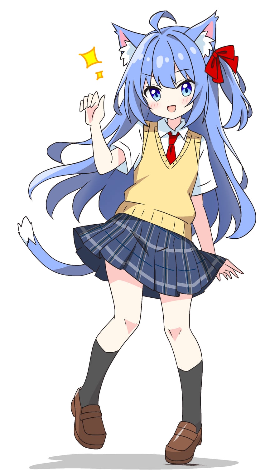 blue-haired cat girl (original) drawn by kotatsu-mazoku