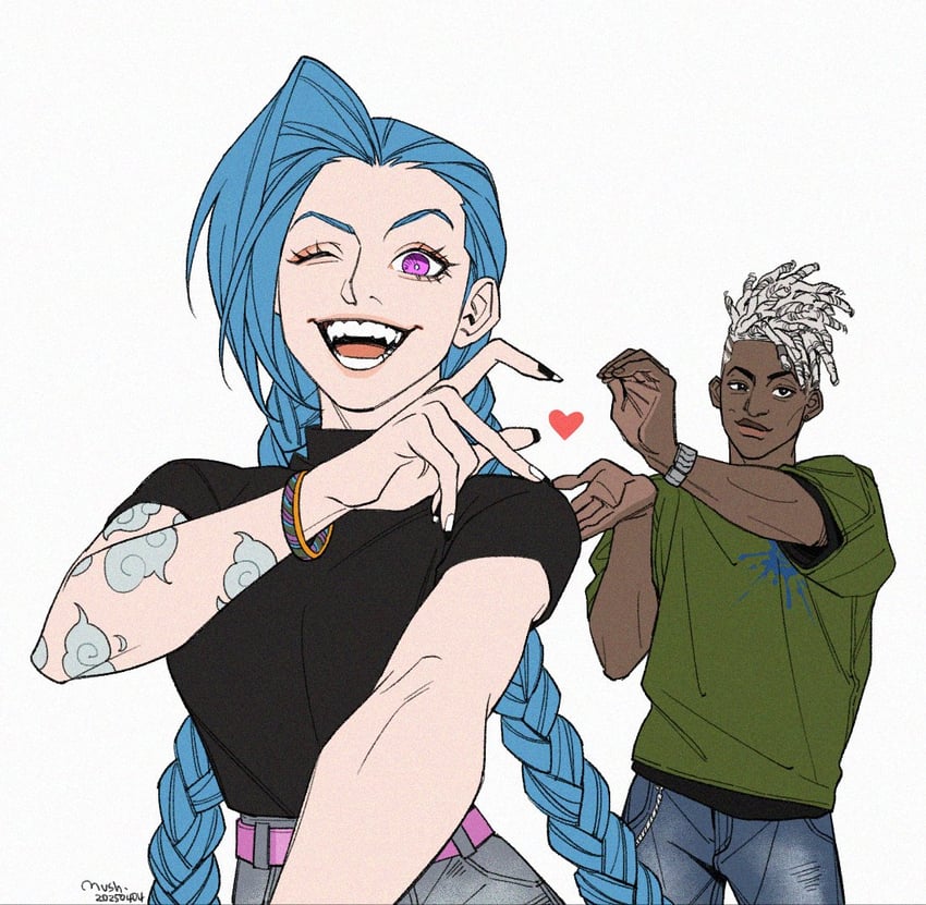 jinx, arcane jinx, ekko, and firelight ekko (league of legends and 1 more) drawn by mush820823