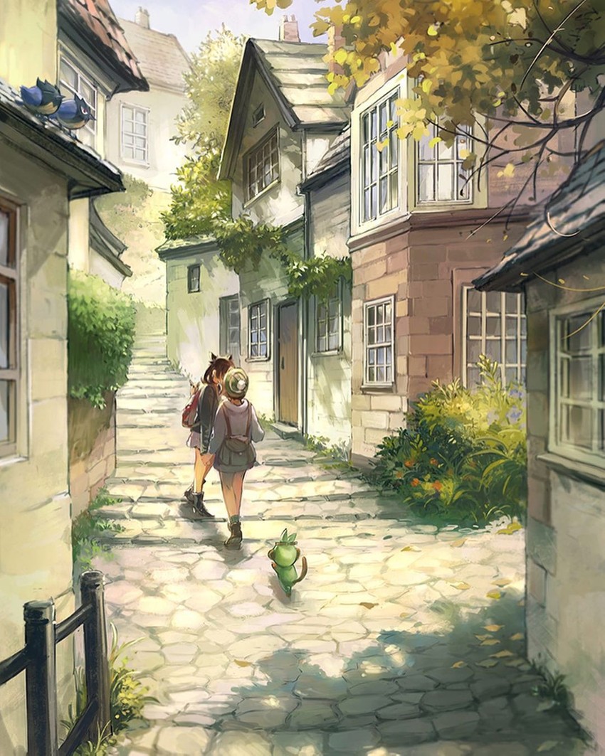 marnie, gloria, morpeko, grookey, and rookidee (pokemon and 1 more) drawn by yliufour