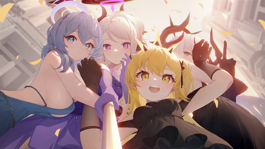 hina, ako, ibuki, and makoto (blue archive) drawn by 999kun