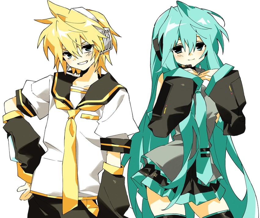 hatsune miku and kagamine len (vocaloid) drawn by hynn0x_x