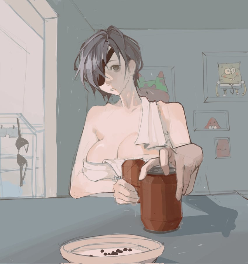himeno, spongebob squarepants, and patrick star (chainsaw man and 1 more) drawn by yellmi