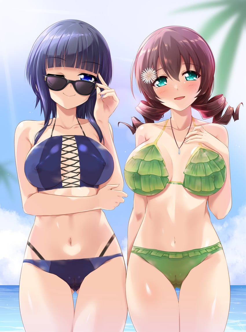 emma verde and asaka karin (love live! and 1 more) drawn by bunji