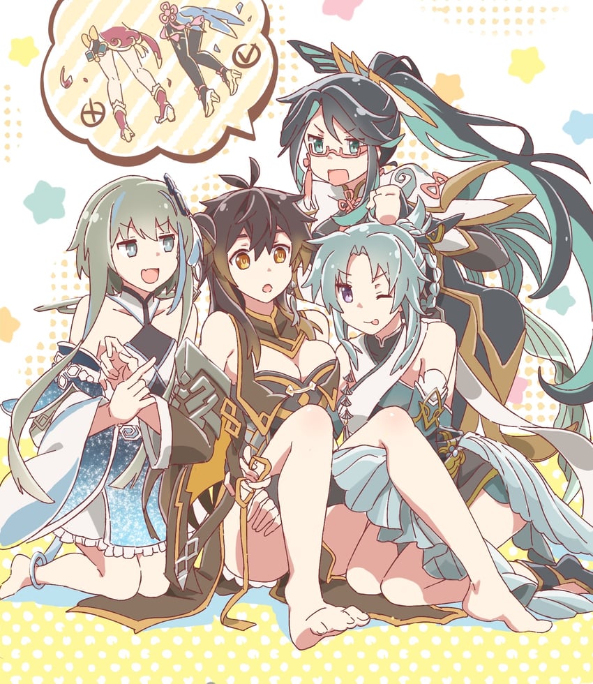 ganyu, zhongli, yanfei, xianyun, guizhong, and 1 more (genshin impact) drawn by biabiaji02