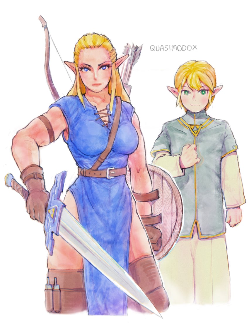 link and princess zelda (the legend of zelda and 1 more) drawn by quasimodox