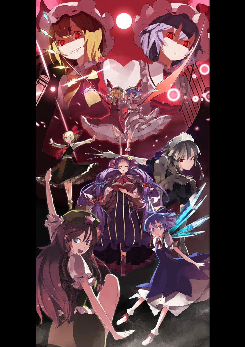remilia scarlet, flandre scarlet, izayoi sakuya, cirno, patchouli knowledge, and 2 more (touhou and 1 more) drawn by shihou_(g-o-s)