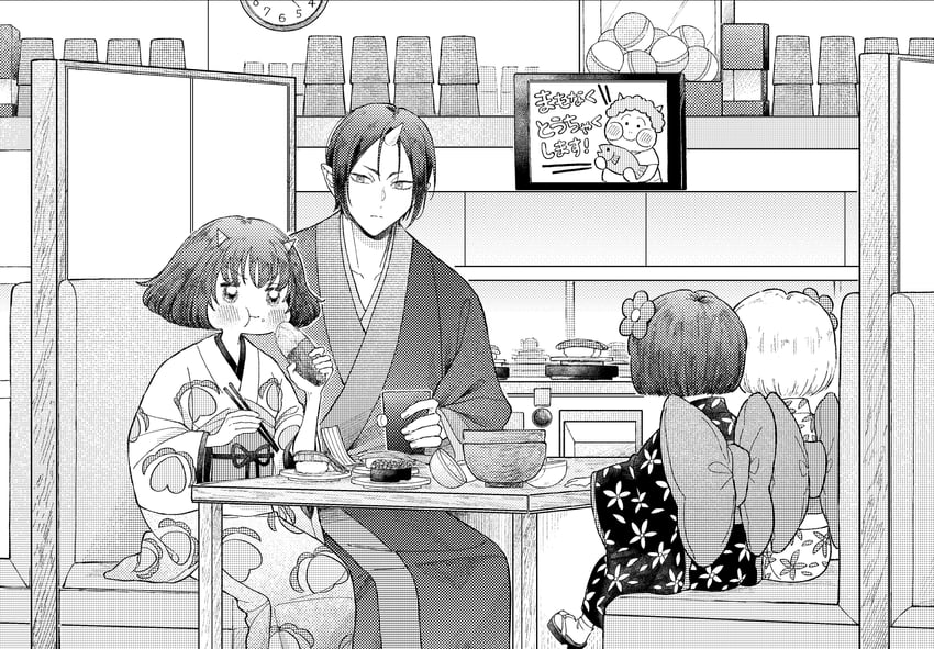 hoozuki, peach maki, niko, and ichiko (hoozuki no reitetsu) drawn by neginoaoitokoro