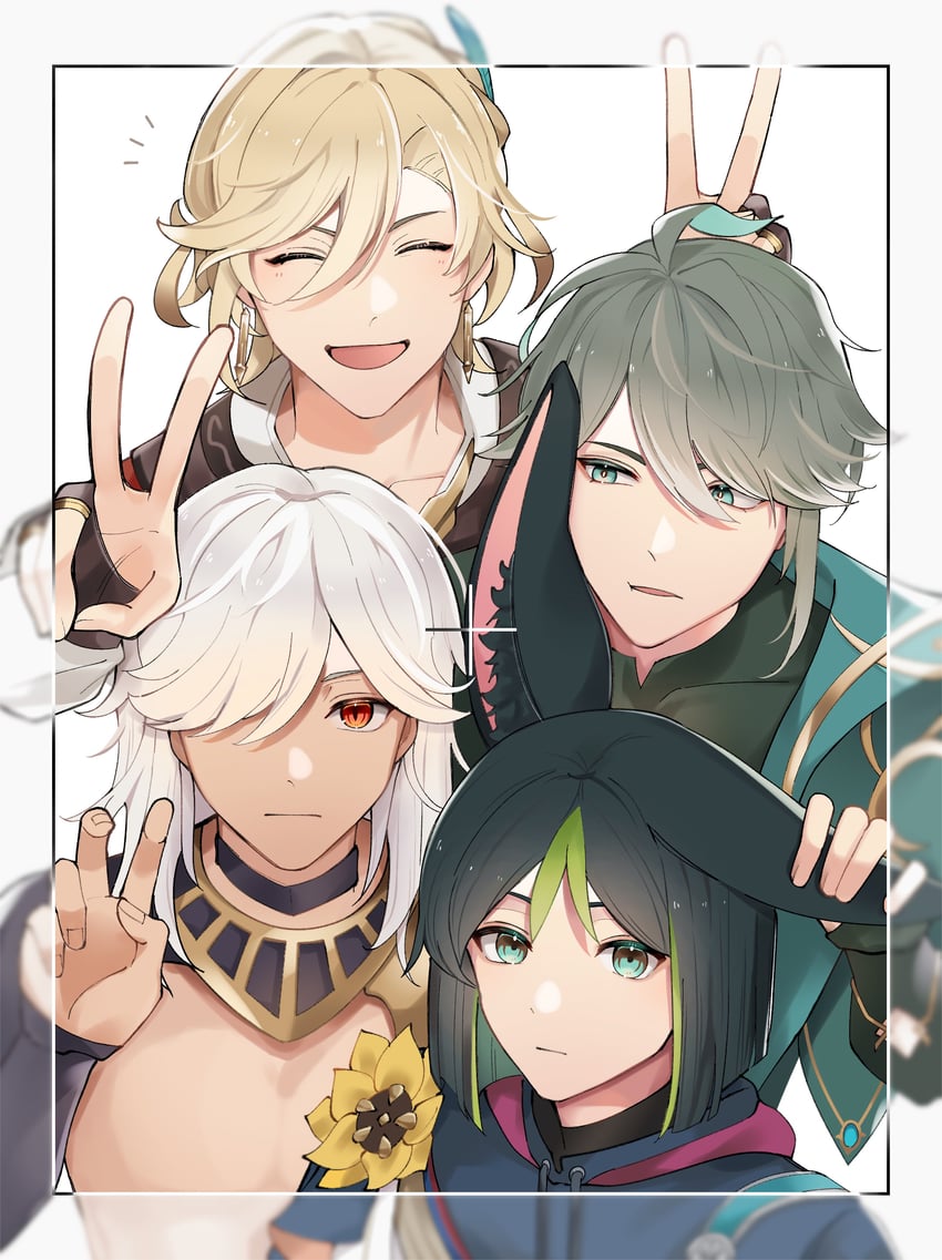 alhaitham, tighnari, kaveh, and cyno (genshin impact) drawn by ravel_pszk