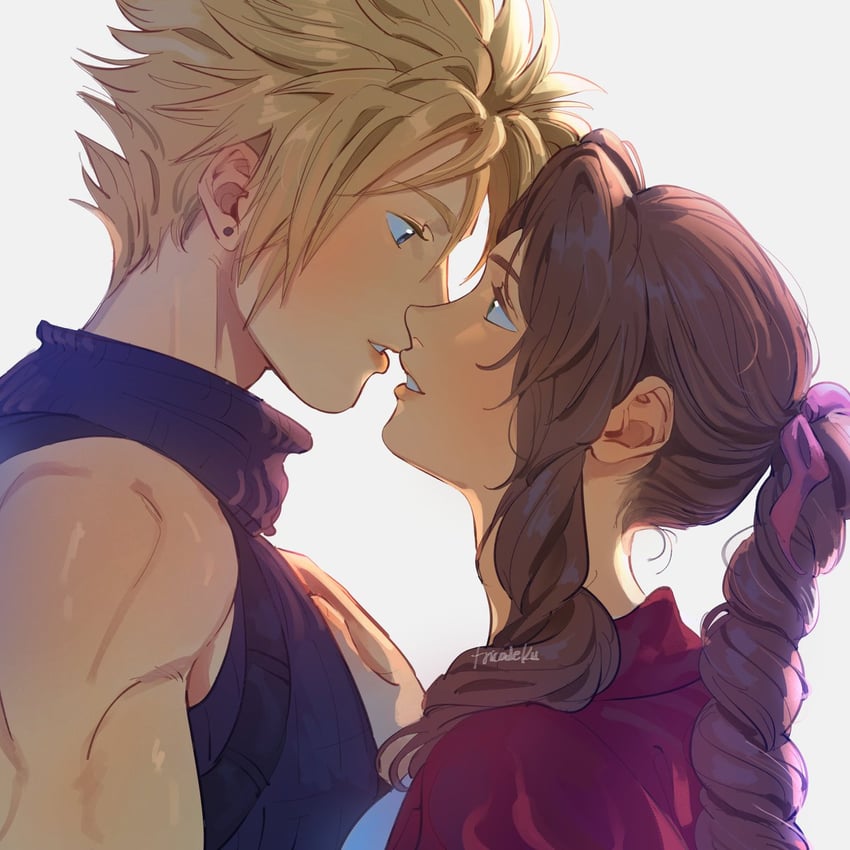 cloud strife and aerith gainsborough (final fantasy and 2 more) drawn by tricodeku