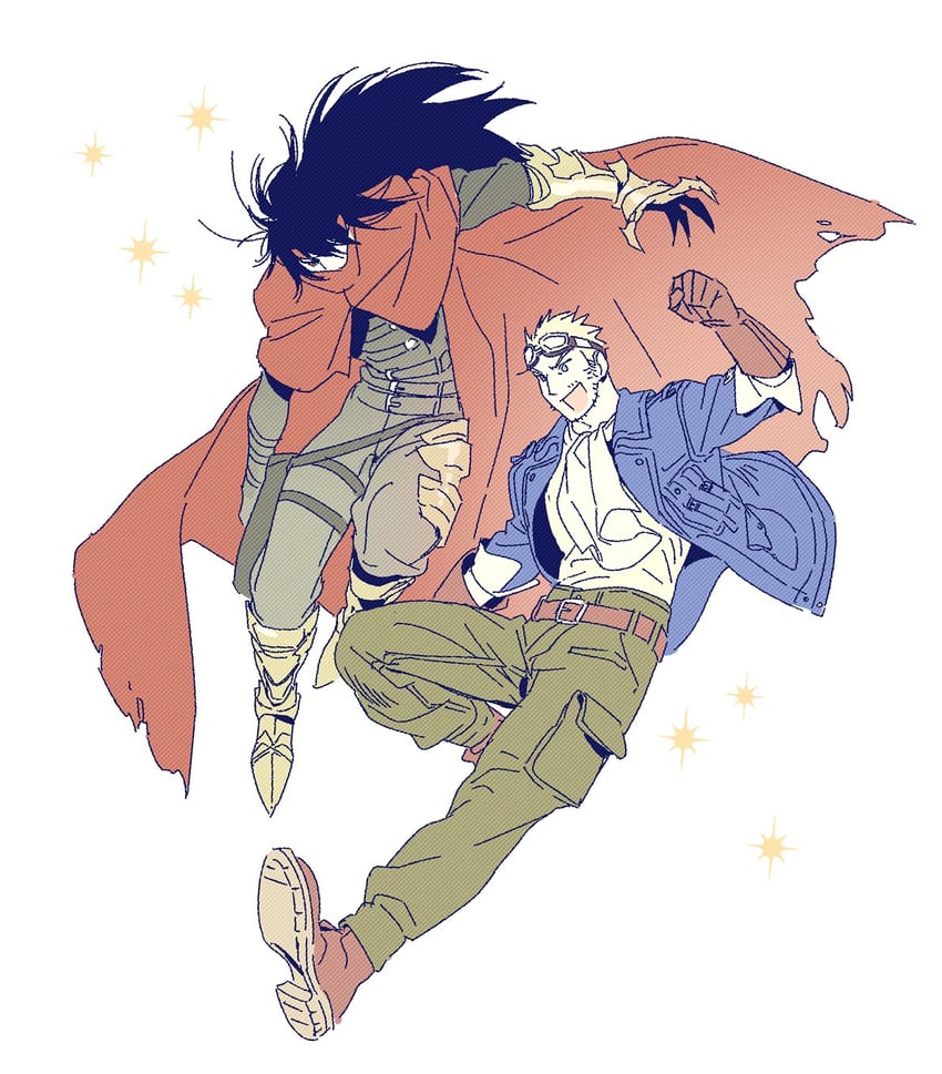 vincent valentine and cid highwind (final fantasy and 3 more) drawn by peonrin