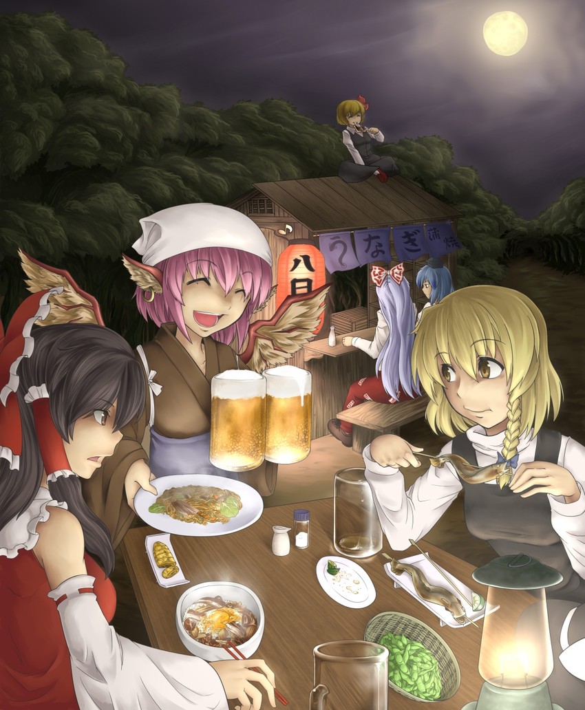 hakurei reimu, kirisame marisa, fujiwara no mokou, rumia, kamishirasawa keine, and 2 more (touhou) drawn by toritora