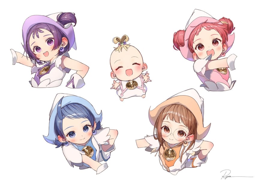 harukaze doremi, segawa onpu, fujiwara hazuki, senoo aiko, and makihatayama hana (ojamajo doremi) drawn by ryota_(ry_o_ta)
