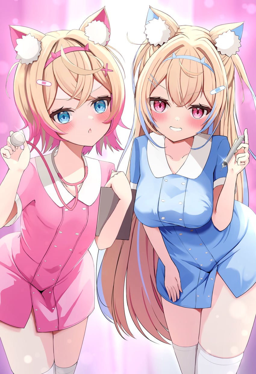 fuwawa abyssgard and mococo abyssgard (hololive and 1 more) drawn by makino_maki