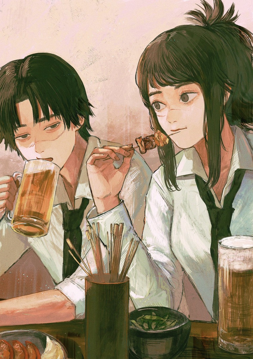 tendou michiko and kurose yuutarou (chainsaw man) drawn by fuyukonbu