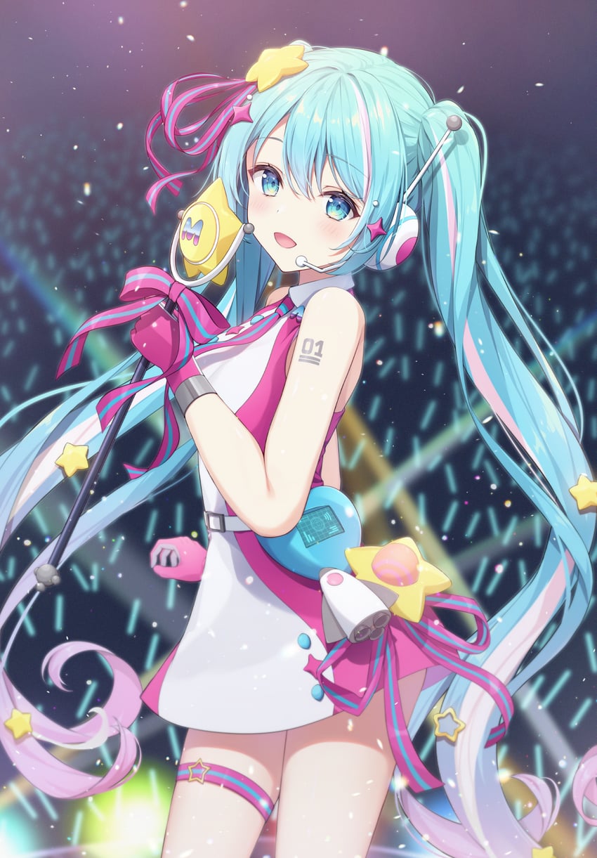 hatsune miku and magical mirai miku (vocaloid and 1 more) drawn by yumenone_(conectarts)