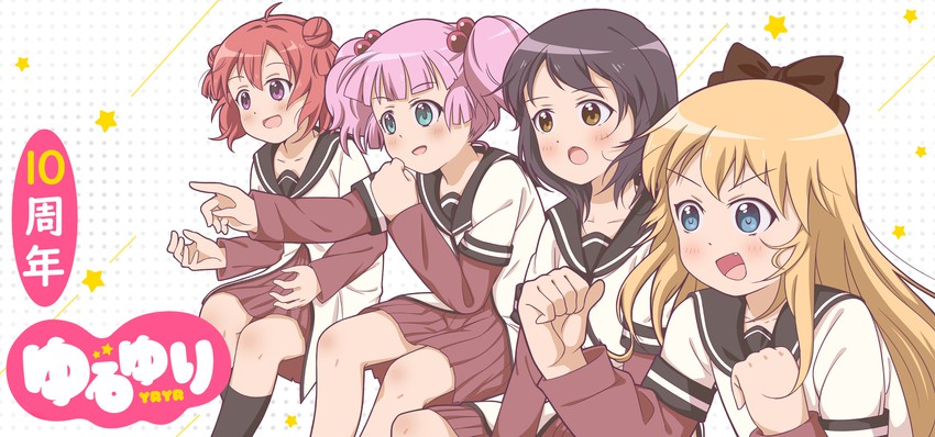 toshinou kyouko, akaza akari, funami yui, and yoshikawa chinatsu (yuruyuri) drawn by god_zap_rabbit