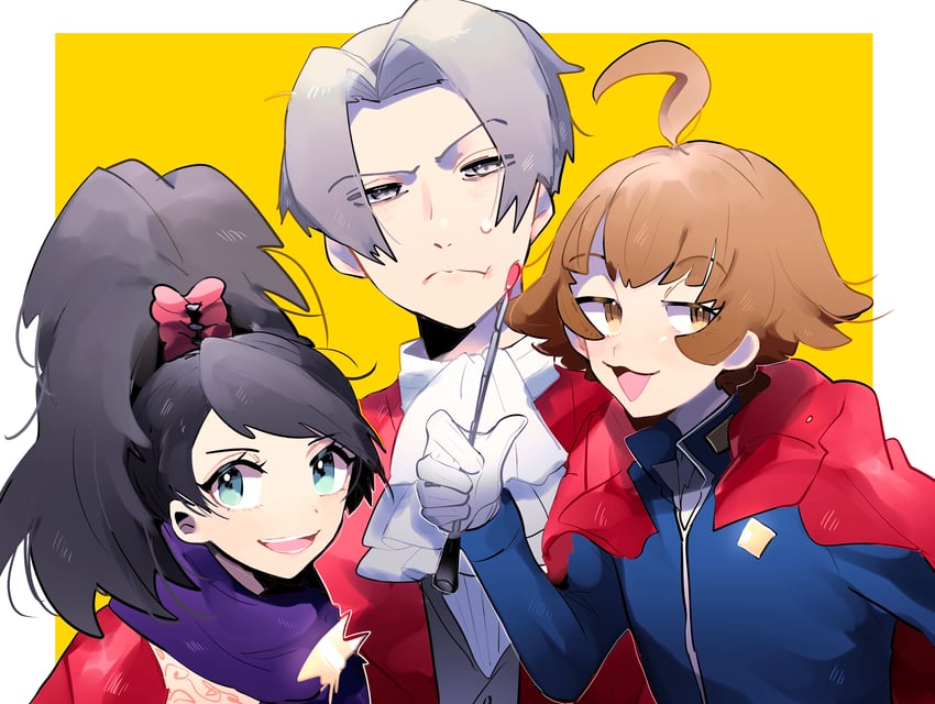 miles edgeworth, kay faraday, and eustace winner (ace attorney and 2 more) drawn by midori_(032_pokemon)