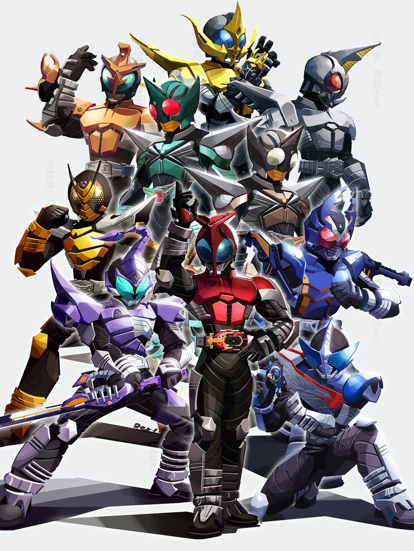 kamen rider kabuto, kamen rider kick hopper, kamen rider gatack, kamen rider punch hopper, kamen rider sasword, and 5 more (kamen rider and 1 more) drawn by penpenhuihui