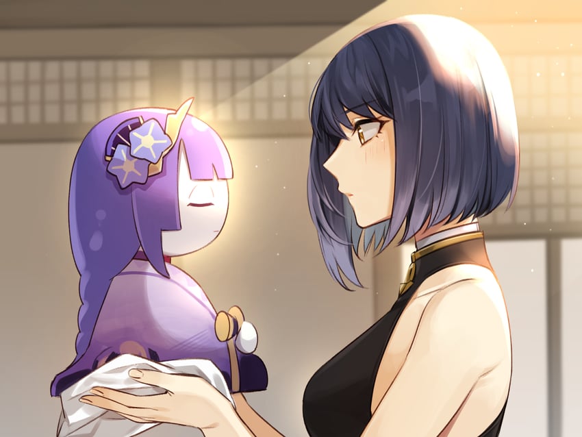 raiden shogun and kujou sara (genshin impact) drawn by onimoti