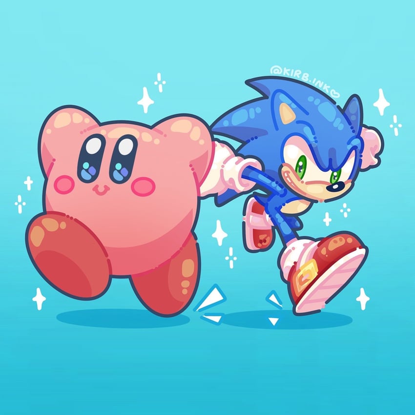 kirby and sonic the hedgehog (sonic and 1 more) drawn by aimaay