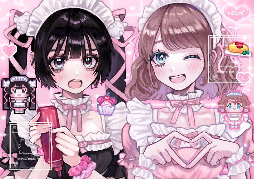 akiyama syu and amanogawa himeno (original) drawn by min_(mts2314)