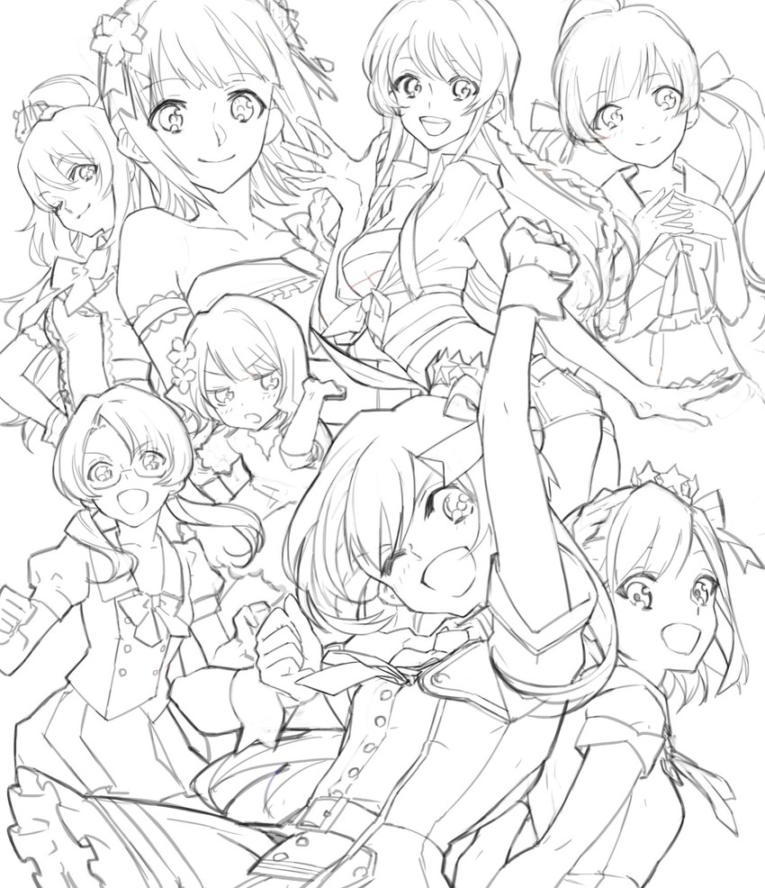hoshii miki, amami haruka, suou momoko, nanao yuriko, mochizuki anna, and 3 more (idolmaster and 2 more) drawn by nishihara_isao