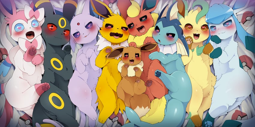 eevee, sylveon, umbreon, glaceon, vaporeon, and 4 more (pokemon) drawn by dagasi