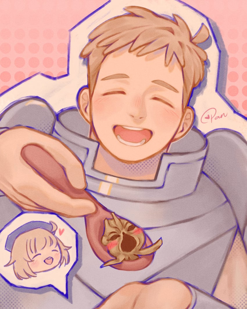 falin touden, laios touden, and mandrake (dungeon meshi) drawn by pan_(pan_p)