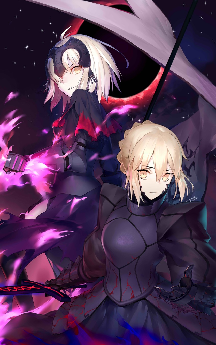 artoria pendragon, saber alter, and jeanne d'arc alter (fate and 1 more) drawn by virtu.al