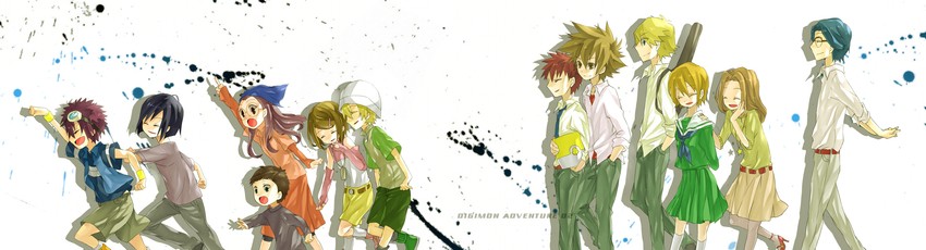 yagami hikari, yagami taichi, tachikawa mimi, takenouchi sora, takaishi takeru, and 7 more (digimon and 2 more) drawn by konagonana