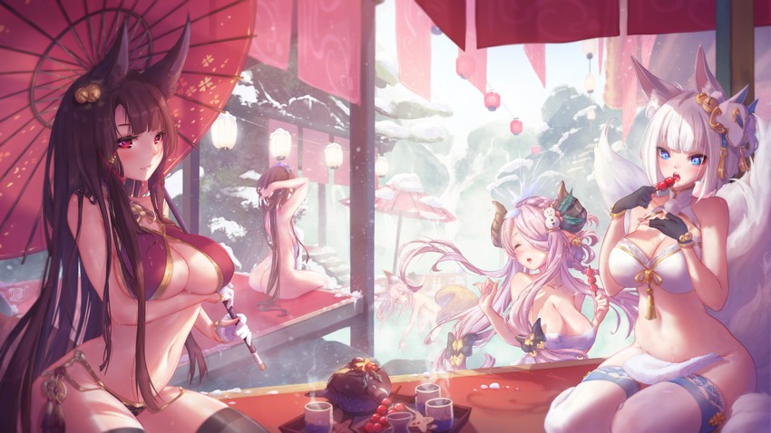 tamamo, tamamo no mae, narmaya, kaga, akagi, and 1 more (fate and 4 more) drawn by mitsu_(mitsu_art)