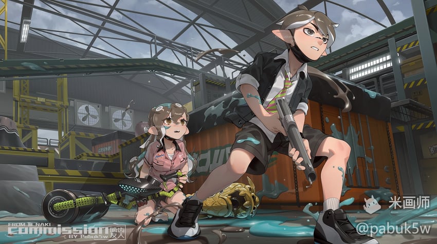 inkling player character, octoling player character, octoling girl, and inkling boy (splatoon and 1 more) drawn by pabuk5w
