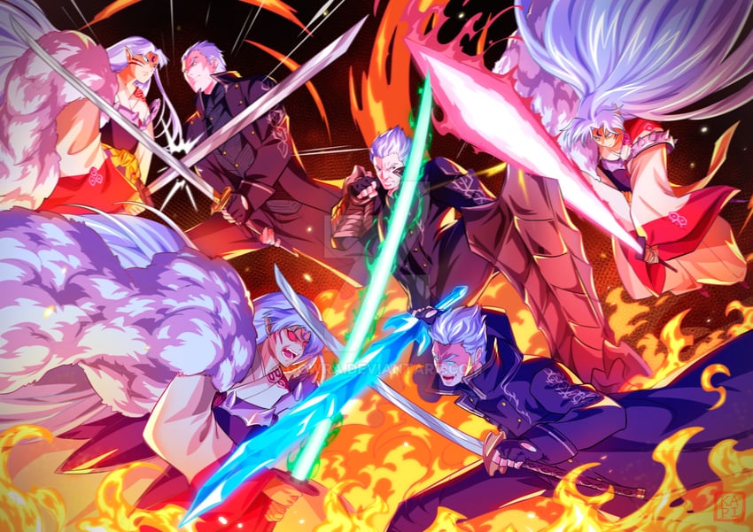 vergil, sesshoumaru, and beowulf (devil may cry and 2 more) drawn by gowra