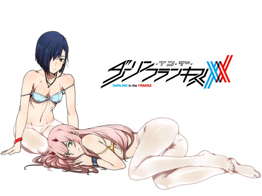 zero two and ichigo (darling in the franxx) drawn by sbel02