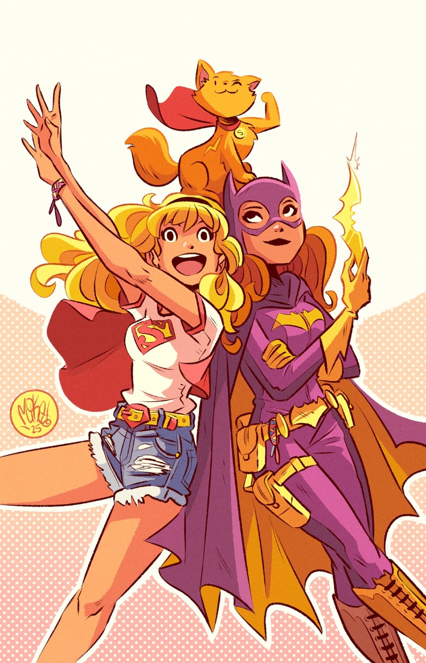 supergirl, batgirl, barbara gordon, and streaky the supercat (dc comics) drawn by mikemaihack