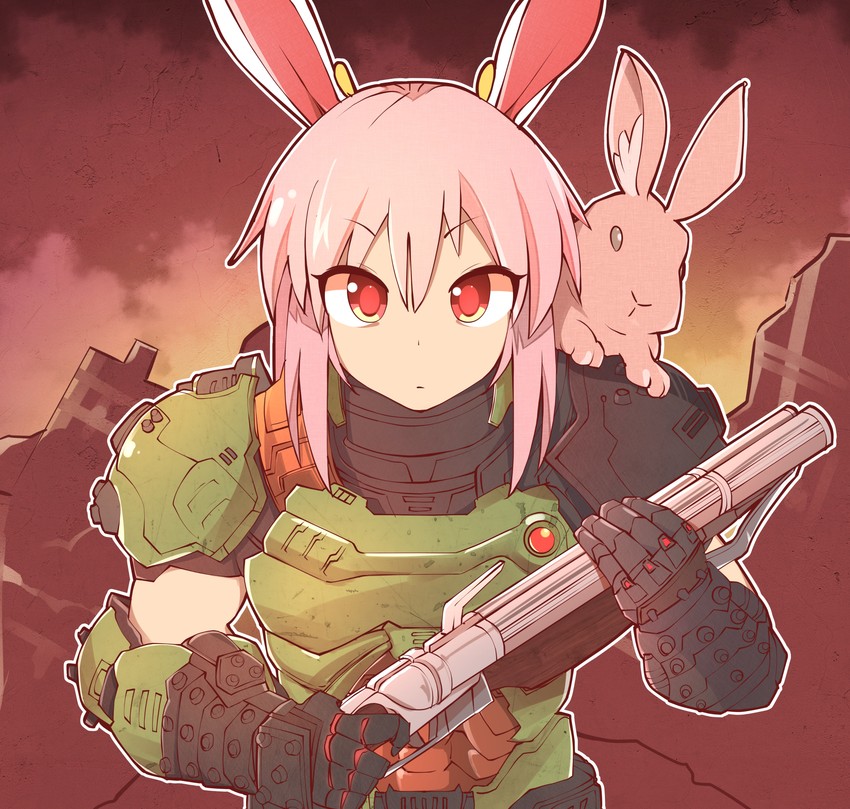 reisen udongein inaba, doomguy, and daisy (touhou and 2 more) drawn by majormilk