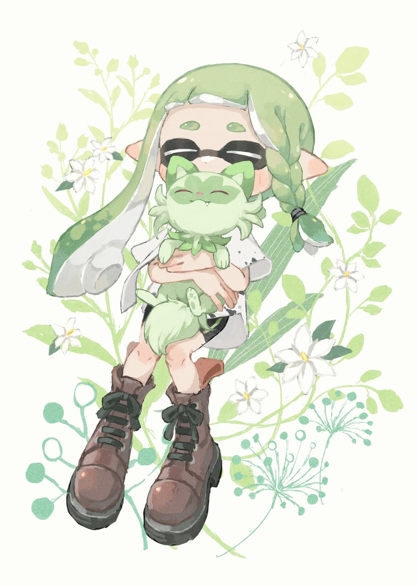 inkling player character, inkling girl, and sprigatito (pokemon and 2 more) drawn by myon_rio
