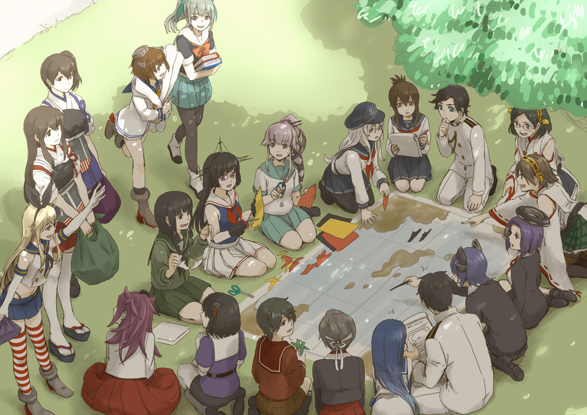 admiral, kaga, shimakaze, hibiki, inazuma, and 15 more (kantai collection) drawn by painame